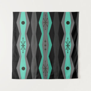 Tapete De Parede Abstrato da Era Atômica Columes Black Turquoise