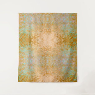 Tapete De Parede Abstrato de Álcool Patina Azul Dourada e Turquesa