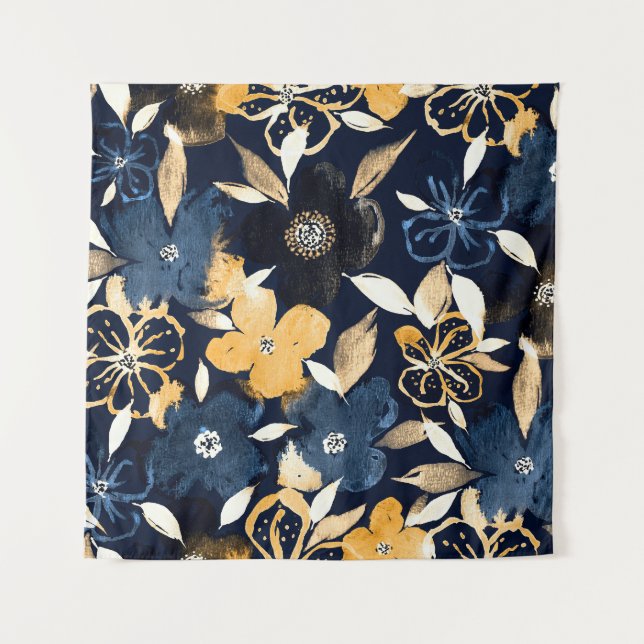 Tapete De Parede Abstrato Florais: Padrão de Repetição de Aquarela (Frente)