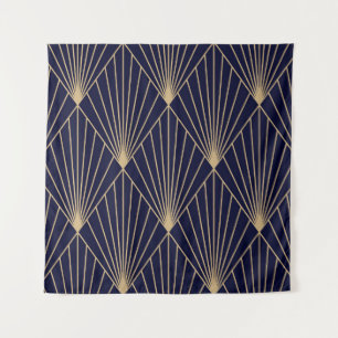Tapete De Parede Abstrato geométrico Azul Escuro Dourado