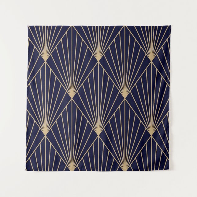Tapete De Parede Abstrato geométrico Azul Escuro Dourado (Frente)