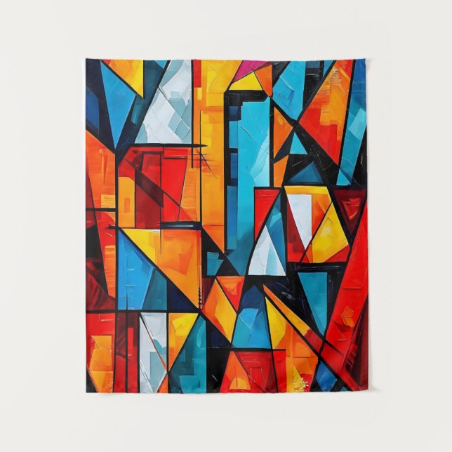 Tapete De Parede Abstrato Geométrico Vívido - Arte de Muro Cubist D (Frente)