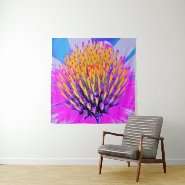 Tapete De Parede Abstrato Macro Rosa Quente e Amarelo Coneflower (In Situ)