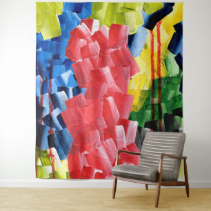 Tapete De Parede Abstrato Ousado em Vermelho, Azul, Amarelo e Verde