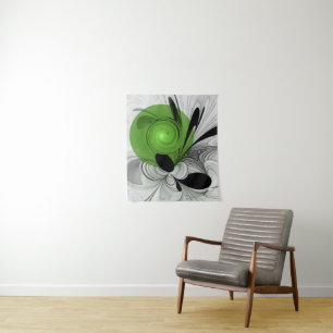 Tapete De Parede Abstrato preto e branco com arte frontal verde