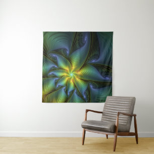 Tapete De Parede Abstrato Star, Ouro Verde brilhante Arte Fractal