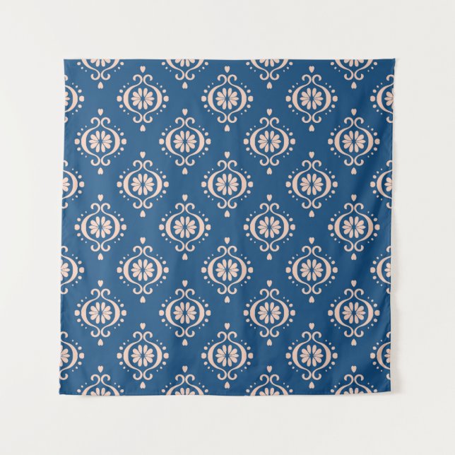 Tapete De Parede Abstrato vintage damask blue background (Frente)