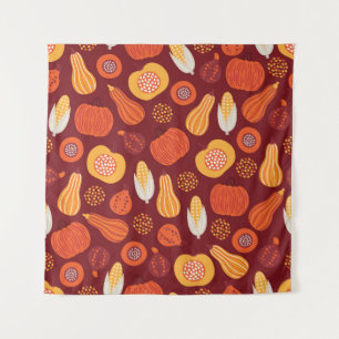 Tapete De Parede Ação de Graças Pumpkin Brown Seamless Pattern.