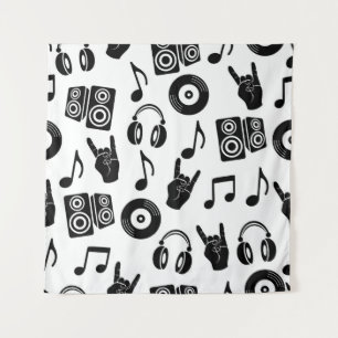 Tapete De Parede Acessórios Musicais: Padrão de Vintagem Monocromát
