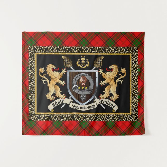 Tapete De Parede Adair Clan Crachá & Motto com Leões (Frente (Horizontal))