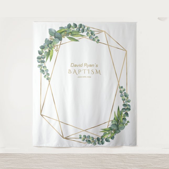 Tapete De Parede Adereço de Batismo Quadro Dourado Flor de Eucalipt (Frente)