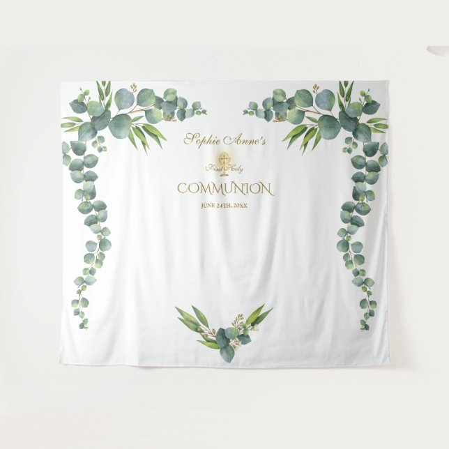 Tapete De Parede Adereço de Comunhão Solene com Eucalipto em Aquare (Frente (Horizontal))