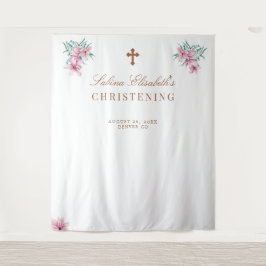 Tapete De Parede Adereço de foto de batizado com aguarela floral ro