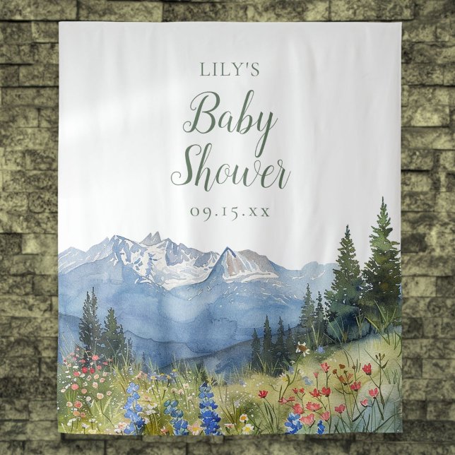 Tapete De Parede Adereço de Foto de Chá de Bebê Montanha Aquarela M (Modern Watercolor Mountain Baby Shower Photo Prop Tapestry)