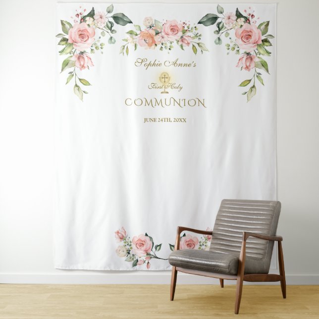Tapete De Parede Adereço de Foto para Primeira Comunhão Floral Rosa (In Situ)
