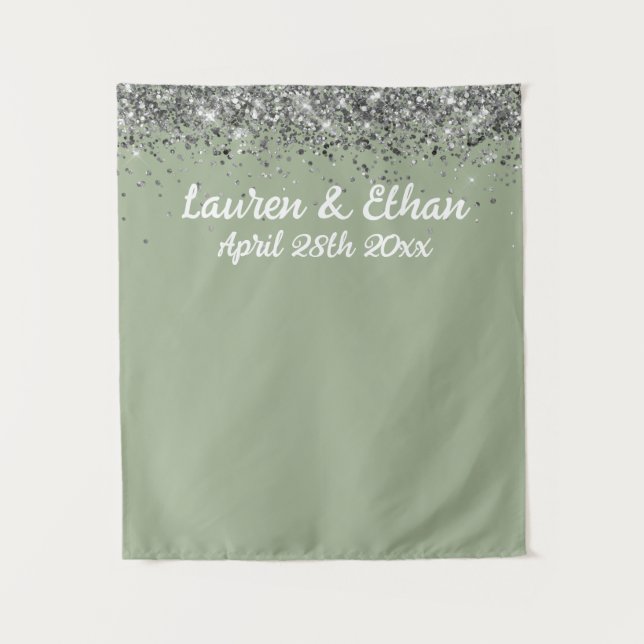 Tapete De Parede Adereço personalizado de casamento prata verde sag (Frente)