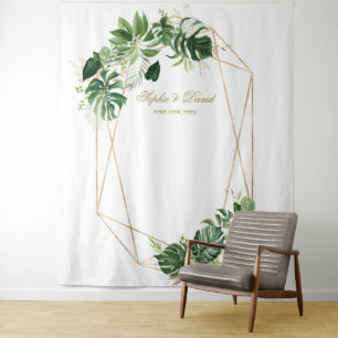 Tapete De Parede Adereços de casamento com folhas tropicais exubera