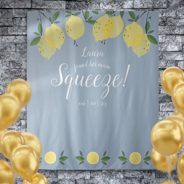 Tapete De Parede Adereços de Foto de Chuva de Ar Lemons Main Squeez (Main Squeeze Lemons Bridal Shower Blue Photo Prop Tapestry)