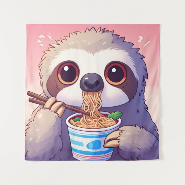 Tapete De Parede Adorável Sloth Eating Ramen (Frente)