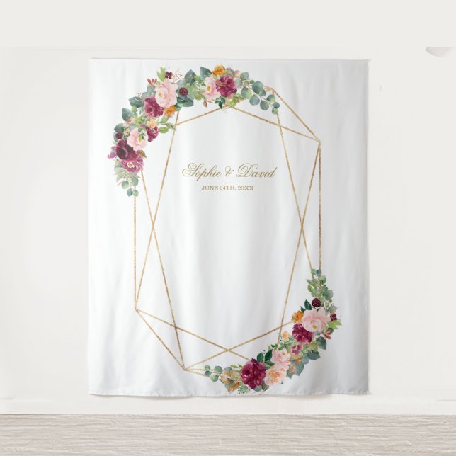 Tapete De Parede Adorno de casamento de luxo Eucalipto Açafrão Flor (Frente)