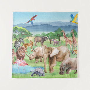 Tapete De Parede African Wildlife: Savannah Watercolor Wallpaper.