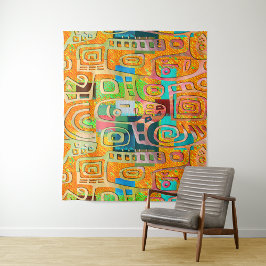 Tapete De Parede Afrocentric Geometric in Bold Orange & Chrome – 