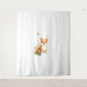 Tapete De Parede Akita Dog com Flor e Borboleta T Shirt