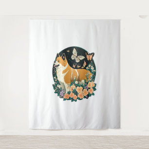 Tapete De Parede Akita Dog com Flor e Borboleta T Shirt