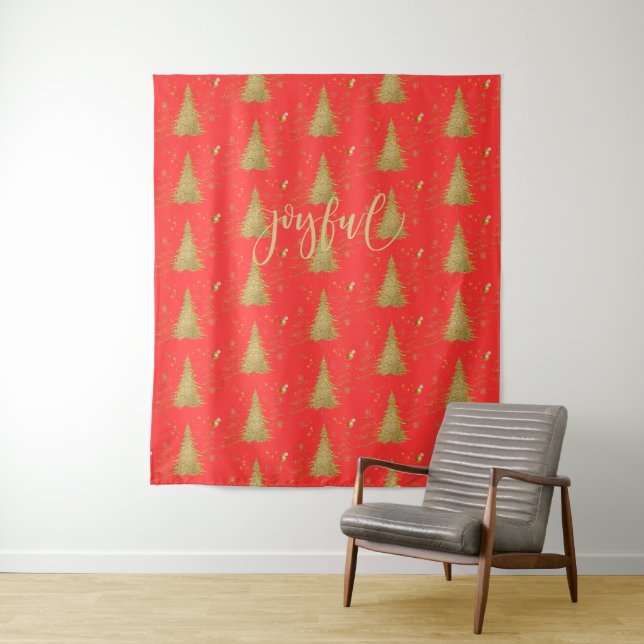 Tapete De Parede Alegre em Dourado no Natal Vermelho (In Situ)