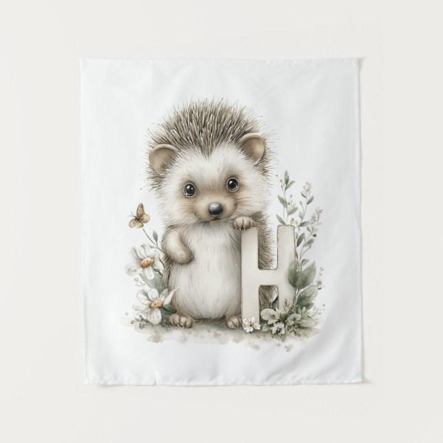 Tapete De Parede Alfabeto de Animais Bebês em Aquarela Fofa - Marmo (Frente)