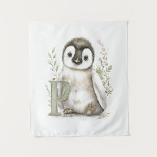 Tapete De Parede Alfabeto de Animais Bebês em Aquarela Fofa Pinguim