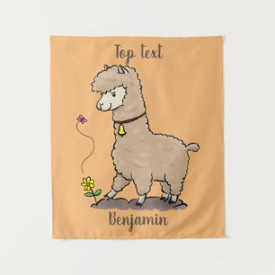 Tapete De Parede Alpaca feliz e giro com cartoon de borboleta