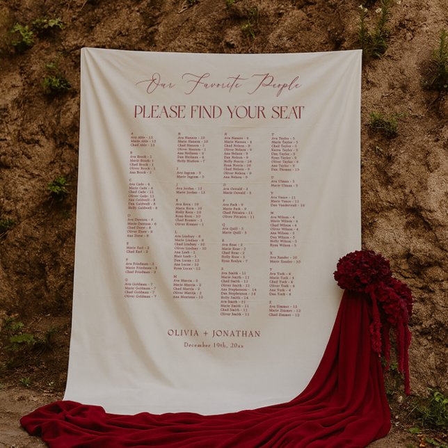 Tapete De Parede Alphabetical Burgundy Wedding Seating Chart Fabric (Criador carregado)