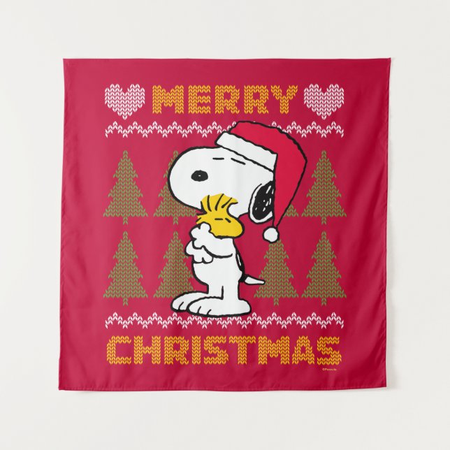 Tapete De Parede Amendoins | Snoopy & Woodstock Santa Claus Hug (Frente)