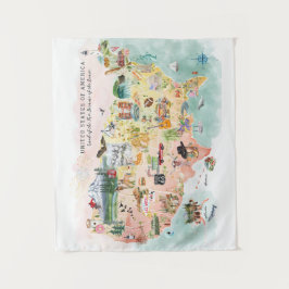 Tapete De Parede América | Mapa Ilustrado dos EUA