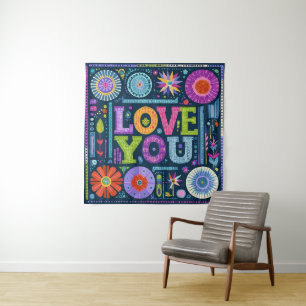 Tapete De Parede Amo-te, design de colheita colorido.
