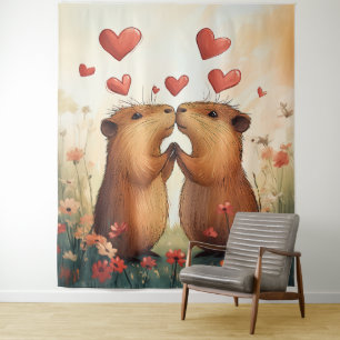 Tapete De Parede Amor de Capybara - Um Momento Romântico