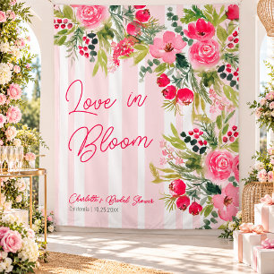 Tapete De Parede Amor em Flor Listras Florais Rosa Festa de Noivado