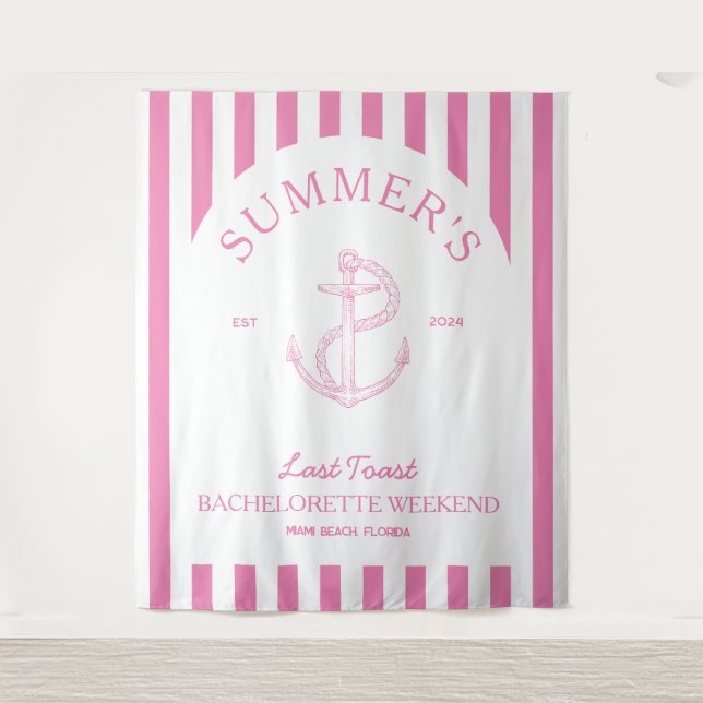 Tapete De Parede Âncora Náutica Festa de Solteira Rosa Moderno (Frente)