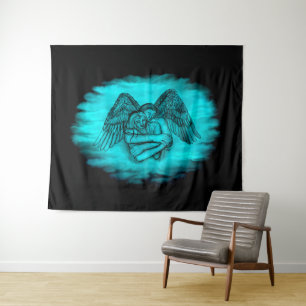 Tapete De Parede Angel Eros in Love, design preto e verde