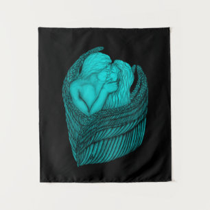 Tapete De Parede Angels Kissing, Design preto e verde