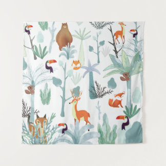 Tapete De Parede Animais lindos: rabisco da floresta tropical.