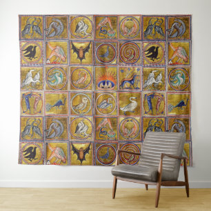 TAPETE DE PAREDE ANIMAIS MÉDIOS BESTIÁRIOS, FANTÁSTICOS, AZUL VERME