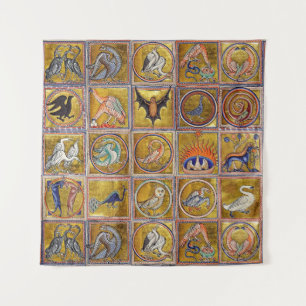 TAPETE DE PAREDE ANIMAIS MÉDIOS BESTIÁRIOS, FANTÁSTICOS, AZUL VERME