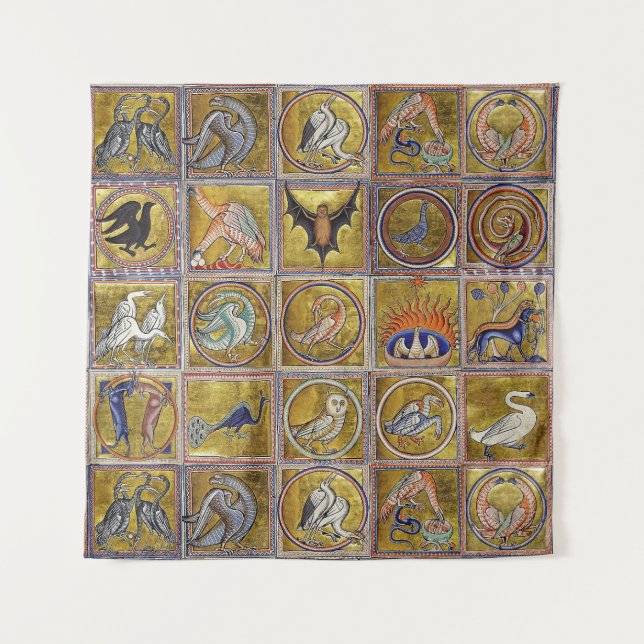 TAPETE DE PAREDE ANIMAIS MÉDIOS BESTIÁRIOS, FANTÁSTICOS, AZUL VERME (Frente)