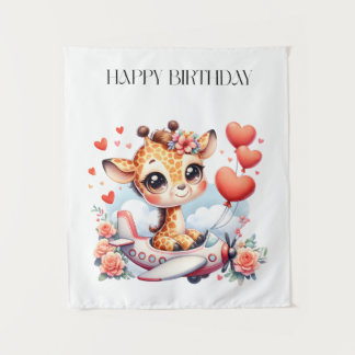 Tapete De Parede Aniversário Avião Girafa