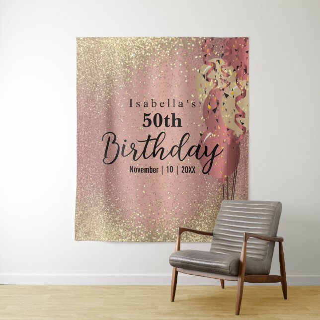Tapete De Parede Aniversário com Brilho Dourado e Dourado Rosa (In Situ)