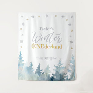 Tapete De Parede Aniversário de 1 ano do Winter onderland em Ouro &