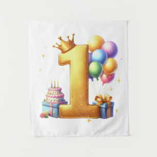 Tapete De Parede Aniversário de 1 ano Dourado