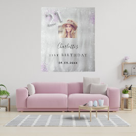 Tapete De Parede aniversário de 21 anos prata, luz roxa, boas-vinda